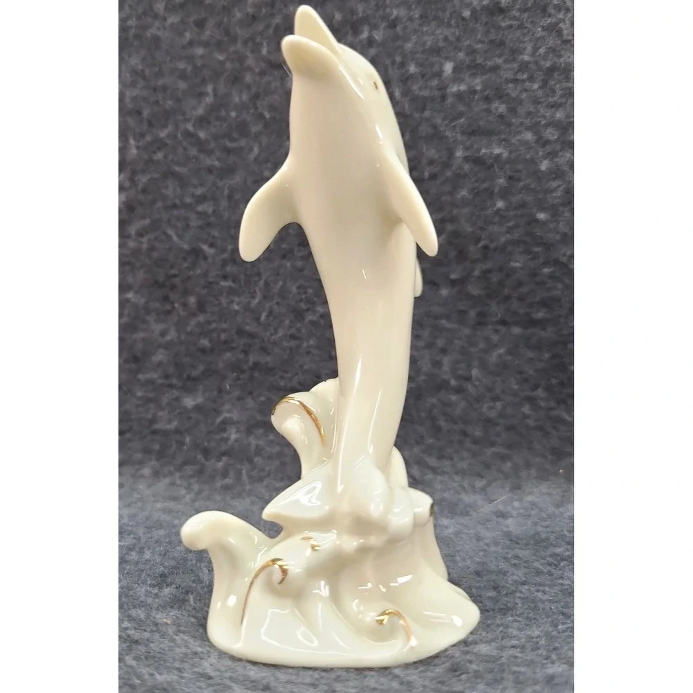 Lenox White Dolphin Porcelain Figurine 24K Gold Trim Elegant Ocean Collectible